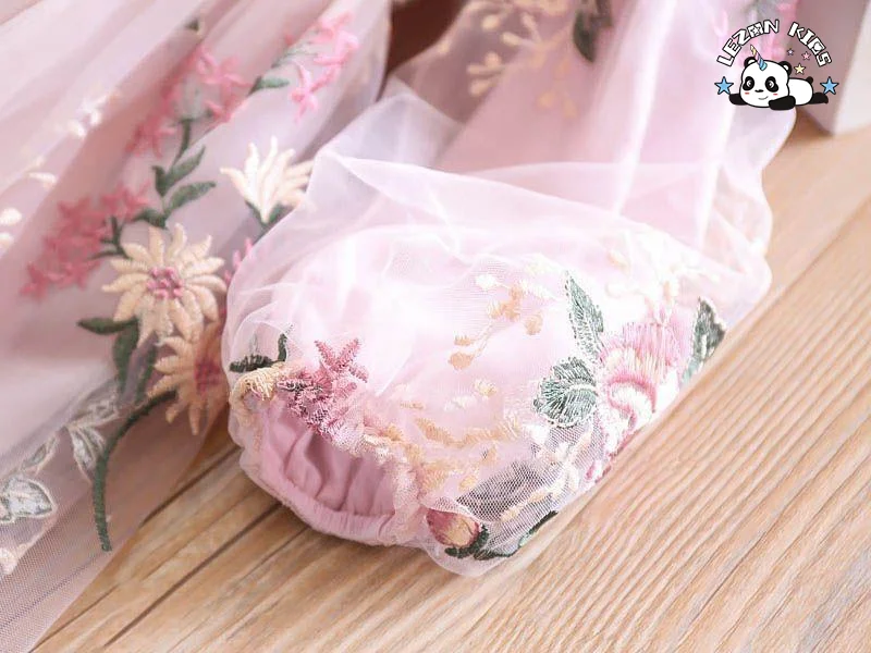 LEZONKIDS - Customized Autumn Embroidery Flower Tulle Dress for Kids Girl  Cute Casual Dress for Kids